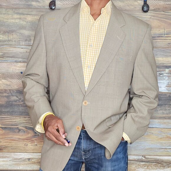 Vitale Barberis Canonico Italy Dei Giovani Wool Beige Plaid Blazer Jacket 40R - Picture 5 of 10
